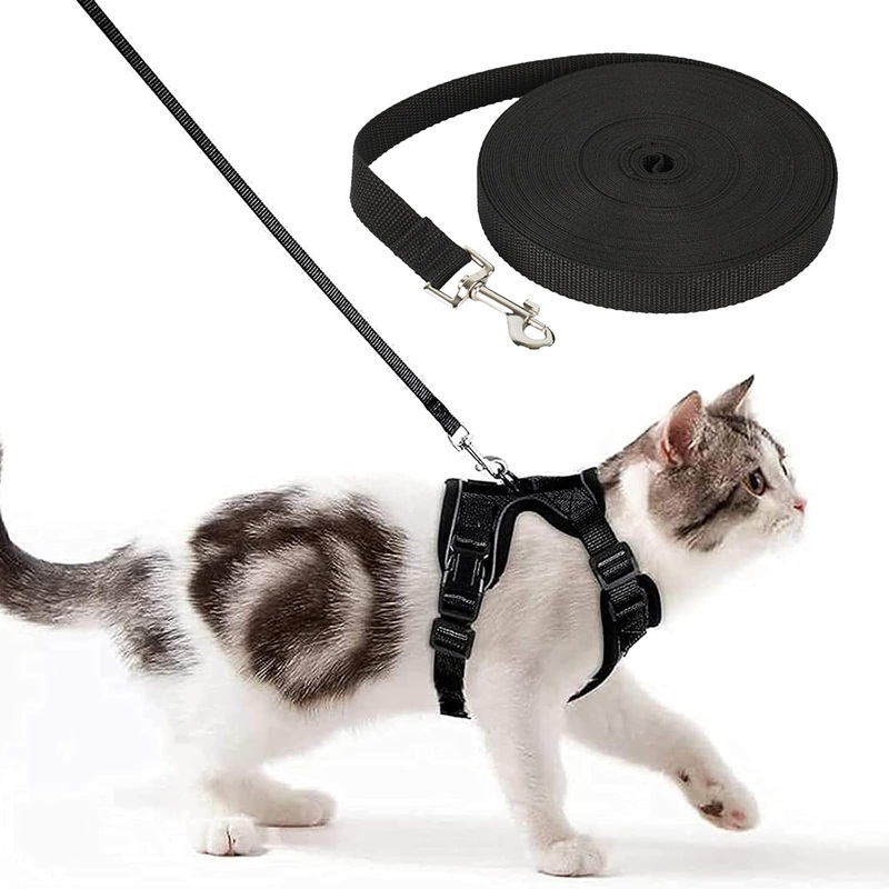 XUTONG 15 m towing leash for dogs, nylon dog leash with recall training leash, black long dog leash, rope training leash, waterproof, for large to small dogs, robust dog leash