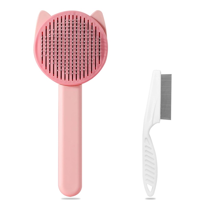 1 Pet Comb with 1 Comb for Fleas, Grooming for Pets with Fine Teeth, Pet Epilator, Massage Brush (Pink)