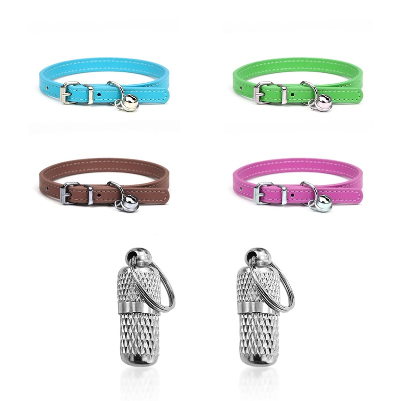 4 Pack Leather Dog Collars with Bell Adjustable Safety Buckle Quick Release Cute Kitten Collars (4 Colors)