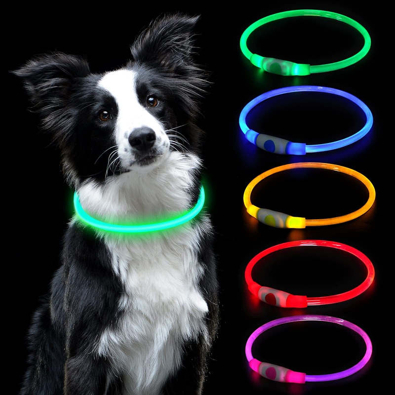 AUAUY LED light collar dog, USB rechargeable length adjustable pet safety collar, cuttable waterproof light collar for dogs and cats, 3 modes (green) green-universal