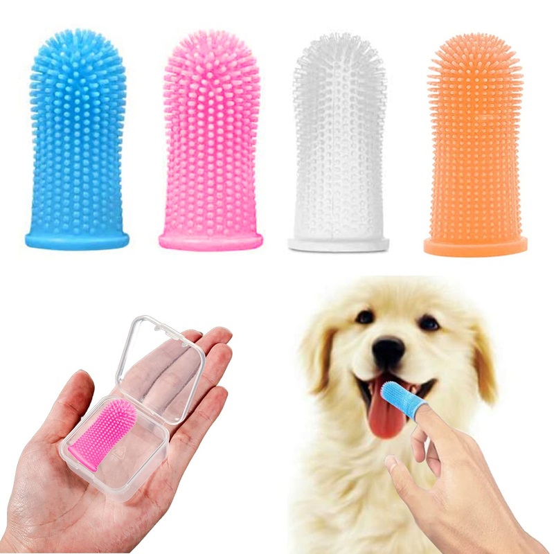 Bileumec Dog Toothbrush Fingerling – 360 Silicone Bristles, Ergonomic Design, Easy to Use, Dental Care for Dogs (Pack of 4)