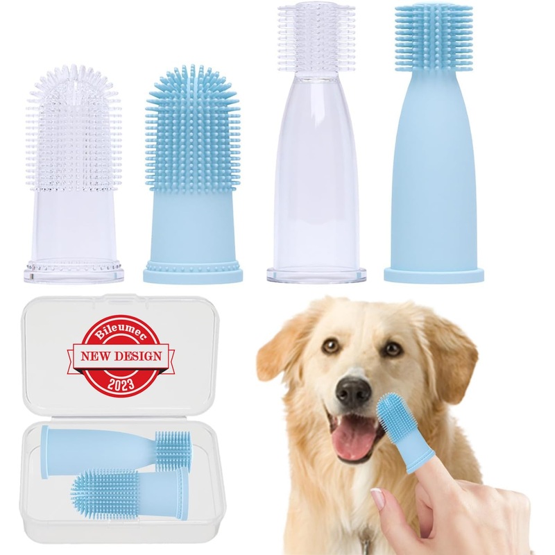 Bileumec dog toothbrush set – effective dental care for dogs and cats with 360 cleaning effect and silicone finger toothbrushes in a pack of 4
