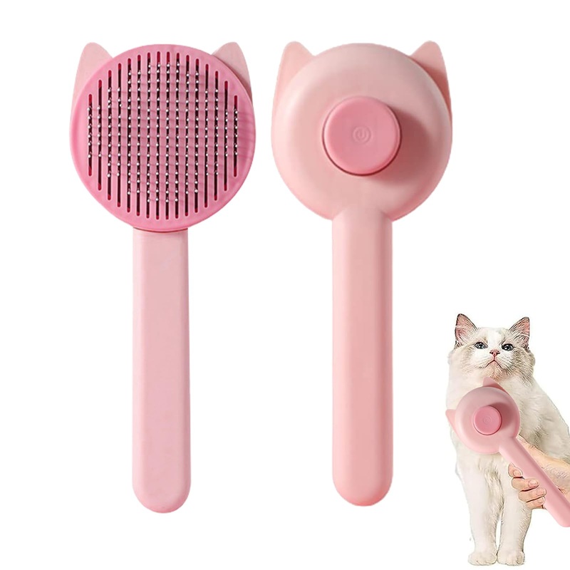 Cat brush, dog brush, medium and long hair, cat comb with handle, brush for pet care for removing undercoat, loose fur and dirt, for medium and long hair dogs, cats (pink) pink