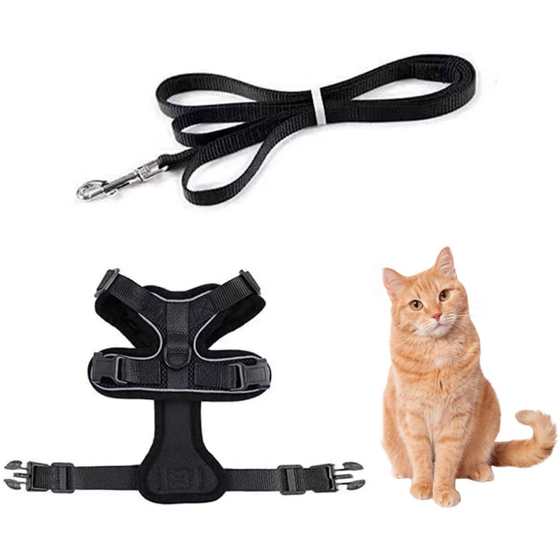 Cat Leash, Cat Harness Cat Leash with Harness for Cat Chest Harness Cat Harness Cat Set Escape-Proof Adjustable Cat Vest Black S (Black)