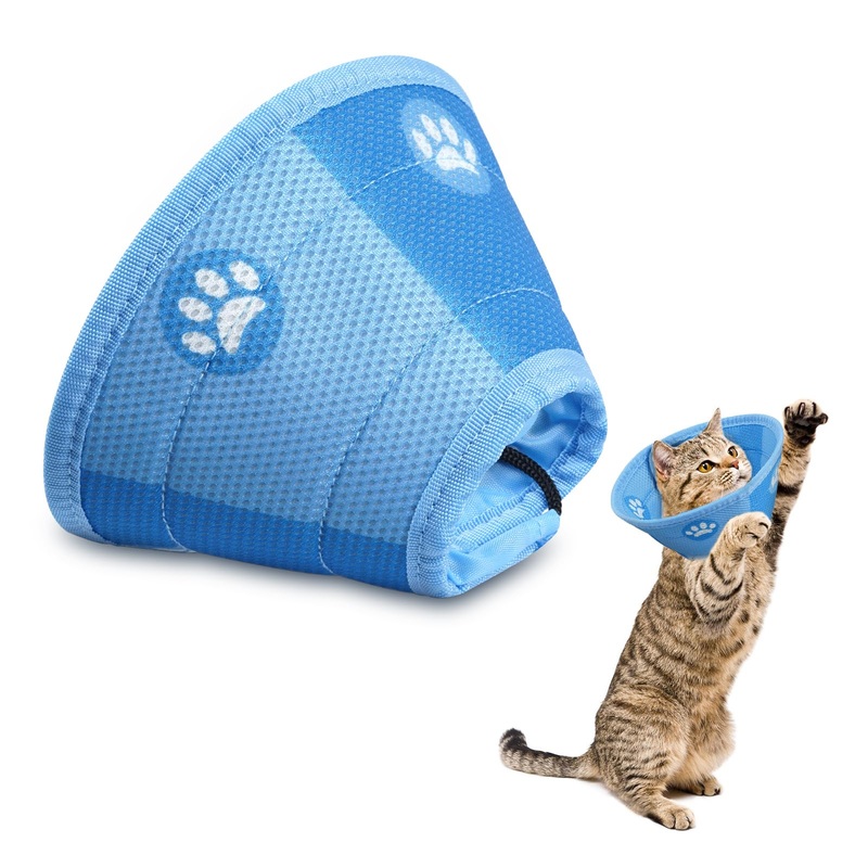Cat Neck Brace, Adjustable Neck Brace Cat Collar for Protective Collar Wound Recovery, Recovery Collar Soft Collar Cone After Surgery, Prevent Wound Leakage – (Blue, M)