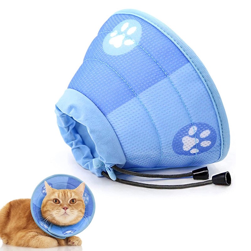 Cat neck collar, adjustable neck collar, cat collar, protective collar, pet neck collar, soft, cute neck cone after surgery and injuries, cone recovery protection for pets, blue