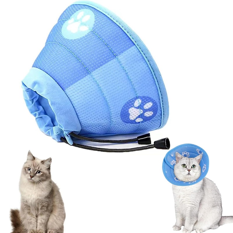 Cat neck collar, soft cat cone collar with anti-leak function, (blue-M) adjustable cat neck collar, after surgery and injuries for puppies and cats