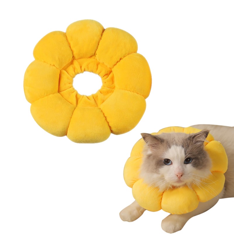 Cat Neck Collar Yellow Sunflower Cat Neck Collar, Adjustable Cat Collar Soft Cat Protective Collar Wound Healing Protective Cone Anti Bite Safety Protective Cat Neck Collar Puppies Kittens