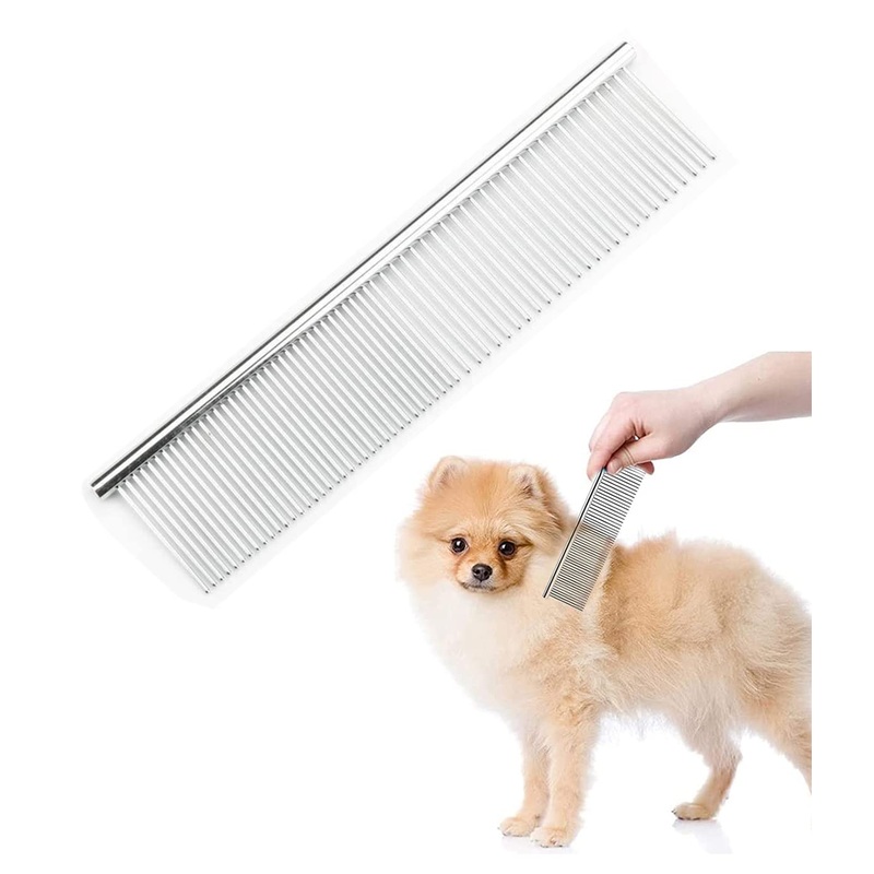 Clyhon Stainless Steel Pet Comb Pet Grooming Comb Rounded Teeth Dog Comb for Large, Medium and Small Dogs and Cats with Tangled Short/Long Hair (19 x 4.3 cm)