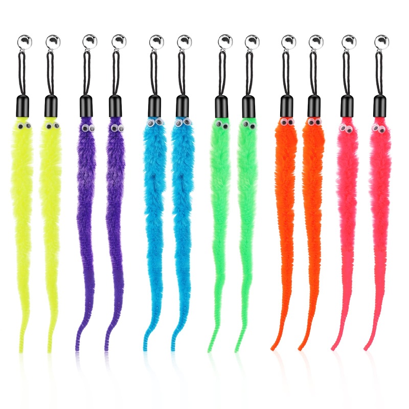 cobee cat toy worms toy replacement with bell, replacement refill, furry tail worm interactive cat hunting toy kitten stick refill attachment for kitten training (12 pieces) 12 x furry tail worms
