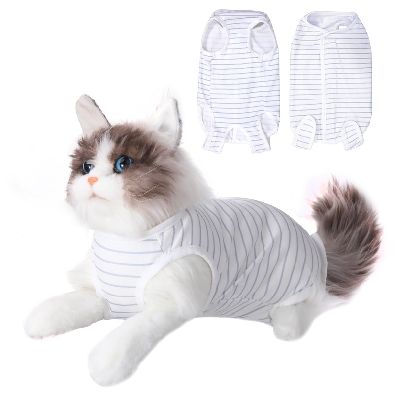 cobee Professional Cat Recovery Suit for Abdominal Wounds or Skin Diseases Cat Surgery Recovery Suit Soft E Collar Cone Alternative Cat Onesie after Surgery (Size L) L Size