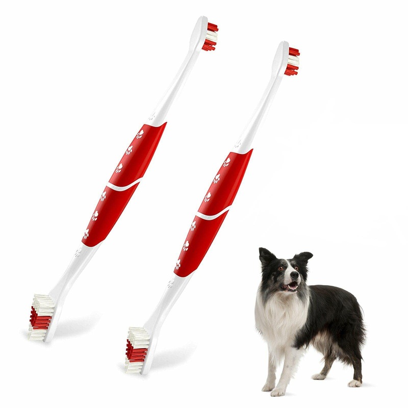 Diyxisk dog toothbrush 2 pieces pack dental care dog cleaning brushes, cat toothbrush, against tartar, bad breath and gingivitis, double-sided teeth cleaning set, red tool