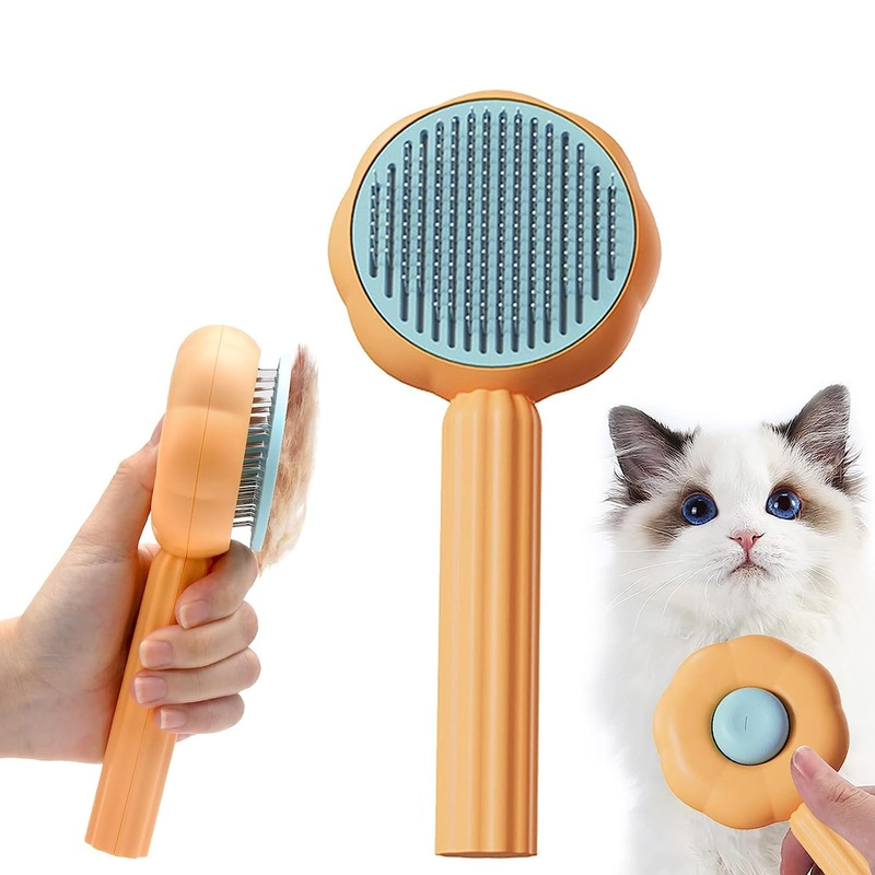 Exsbtay Self-Cleaning Brush for Depilation, Clean Pet Hair with One Click, Cleaning Brush for Pet Hair, Pet Dog Brush Cat Brush, Suitable for Short, Long, Curly Hair (Orange)