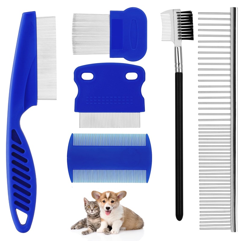 FANTESI Pack of 6 Cat Dog Flea Comb, Dog Cat Grooming Comb Tear Stain Remover Comb Double Sided Dog Eye Comb Brush Dog Flea Combs Pet Tear Stain Remover Comb Set