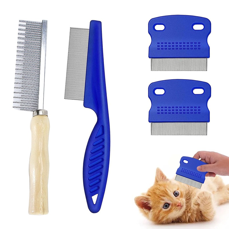 Flea Comb for Cats & Dogs, Lice Comb, Dust Comb for Cats Dogs, Pet Grooming Combs, Stainless Steel Pet Comb, for Combing, Detangling, Detangling and Removing Fleas and Lice, Pack of 4, Butyeak