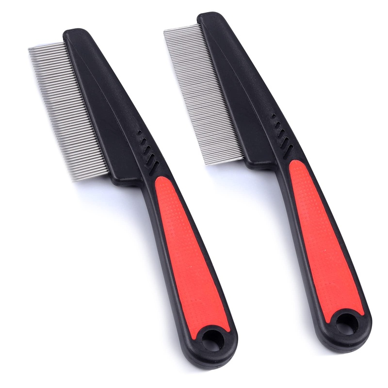 Flea Comb for Dogs Cats Pack of 2 Professional Dog Cat Lice Comb Dust Comb Flea Comb Coarse & Fine Teeth Stainless Steel Lice Flea Comb