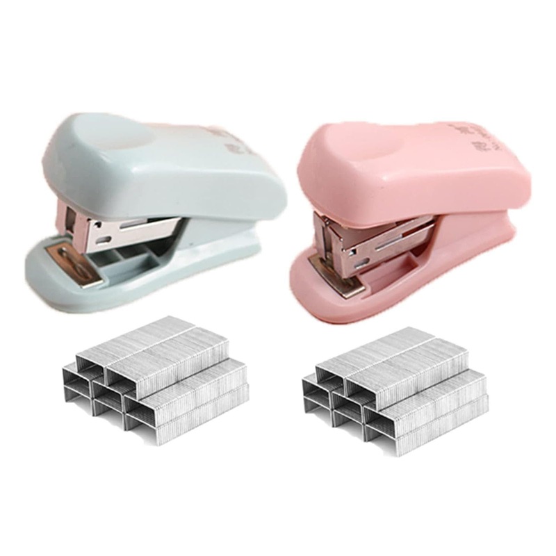 Mini Stapler, 2 Pack Mini Stapler Set Stapler Small Mini Stapler Stapler Small Staple Set, with 800 Standard 24/6 Staples for School Home or Office, for Organizing Files (Pink, Green)
