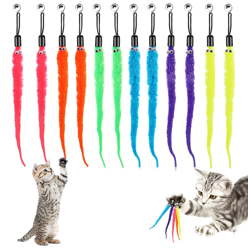 Molain Cat Toy, Interactive Cat Toy, Colorful Cloth Ribbon Sticks, Cat String Toy, Indoor Cat Toy, Interactive Pet Toy for Kitten Training, Cat Accessories 12Pcs Furry Tail Worms
