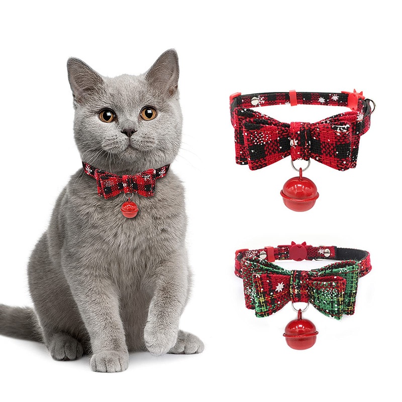 NAMSAN Christmas Cat Collar with Adorable Bells and Snowflakes Patterned Bow Ties, Adjustable Straps for Kittens, Cats, Puppies