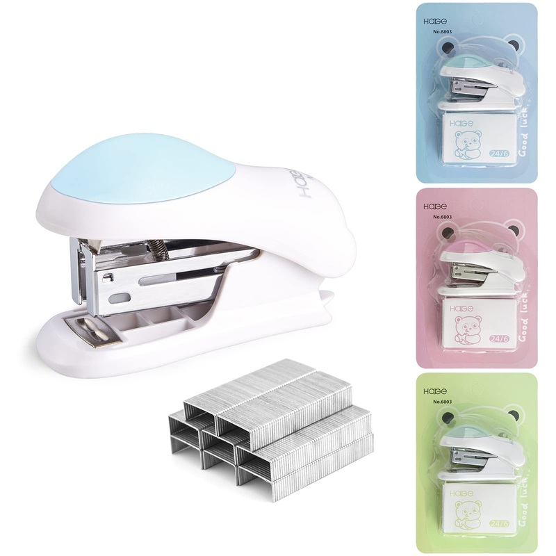 NEBURORA Mini Effortless Desktop Stapler with 400 Standard 26/6 Staples, 2-24 Sheet Capacity, Includes Built-in Staple Remover, Mini Cute Stapler for Students, 3 Color Options (Blue) Blue