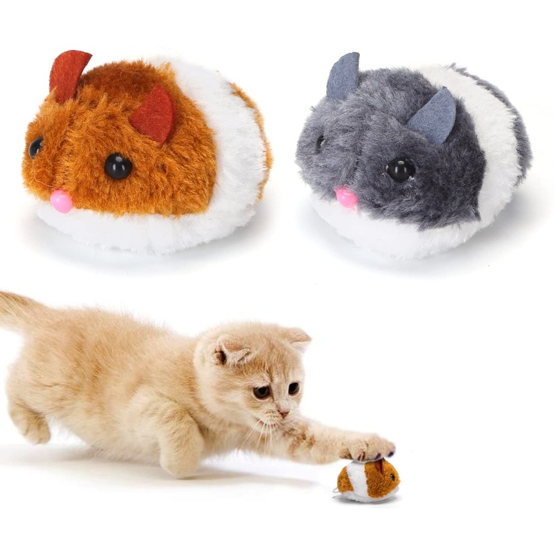 Nobleza Cat Toy Pull String Mouse Vibrating Movable Interactive Toy Vibrating Mouse Realistic Moving Mouse Toy Brown and Gray 2 Pack