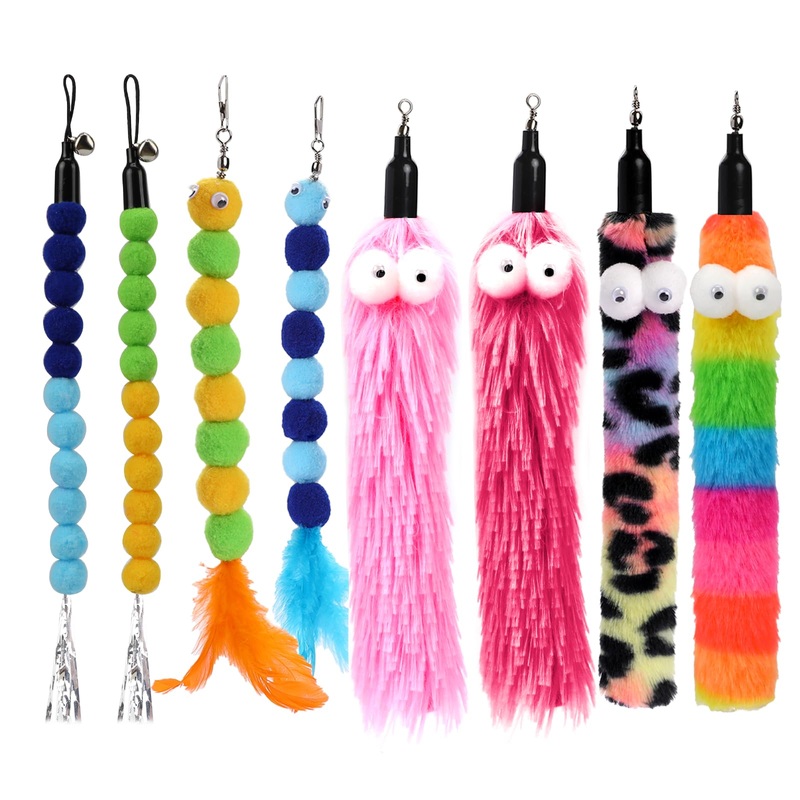 Pack of 8 Cat Toys, Interactive Cat Toys Replacement Cat Worm Toys Refills Cat Stick Replacement Worms Cat Toys Interactive Worms Cat Toys for Kittens and Cats (A)