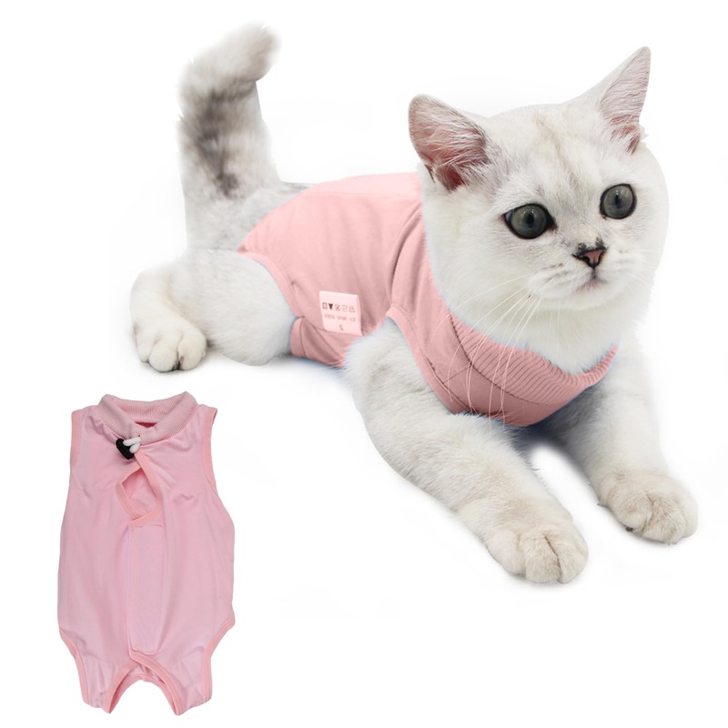 Recovery Suit Cat, Cat Bodysuit After Surgery, Cone E Collar Alternative, Pet Surgery Suits, Puppy Protective Clothing, Cat Surgical Recovery Suit for Abdominal Wounds or Skin Diseases (L, Pink) L