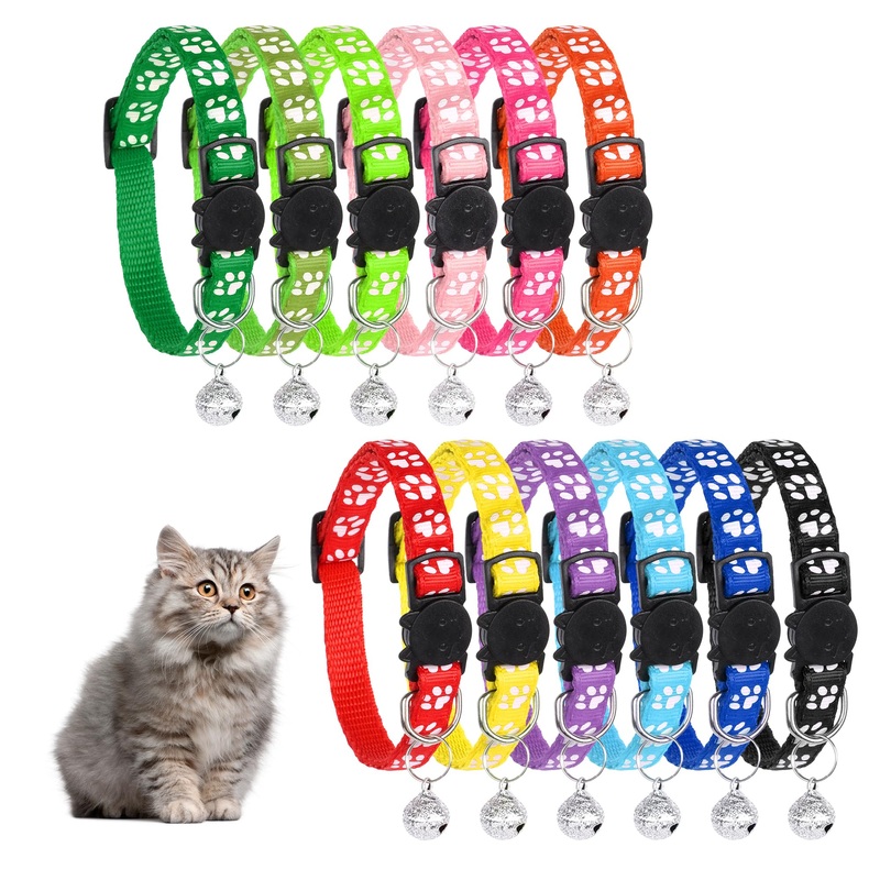 Reflective Cat Collar with Bell, 12 Pack Adjustable Kitten Collar with Breakaway Buckle, Safe Quick Release Cat Collar for Kittens, Puppies, Small Pets Colorful