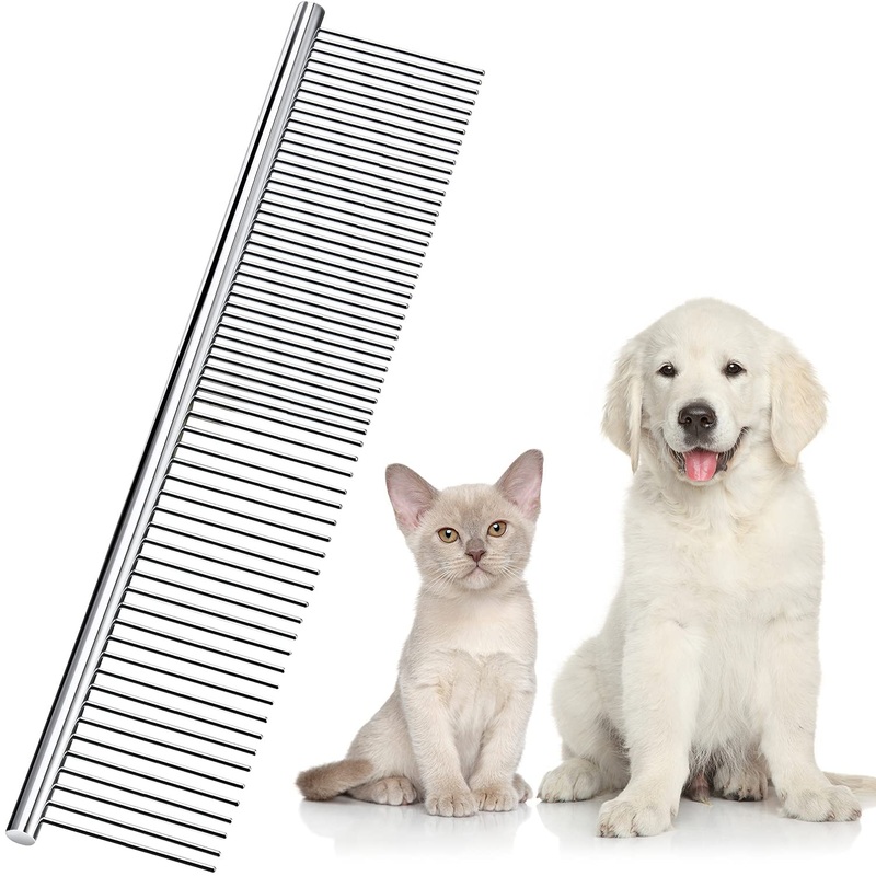 Stainless Steel Pet Comb Pet Grooming Comb Rounded Teeth Dog Comb for Large, Medium and Small Dogs and Cats with Tangled Short/Long Hair (19 x 4 cm) 19 x 4 cm