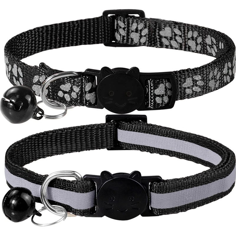 Taglory Reflective Cat Collar with Safety Clasp and Bell, Pack of 2 Adjustable Collars for Cat Kittens, 19-32 cm, Black 19-32 cm (Pack of 2)
