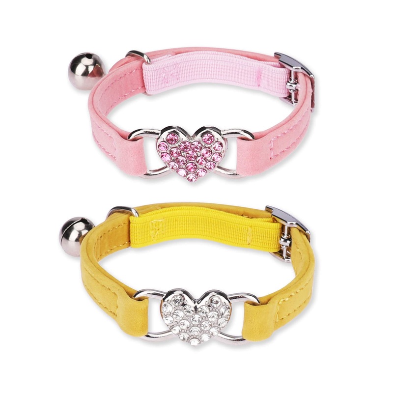 TAKUZA Cat Collar Pack of 2, Adjustable Cat Collar, Cat Collars with Bell, Cat Collar with Bling, Cat Collar with Safety Clasp, for Small Dogs Cats (Pink + Yellow)