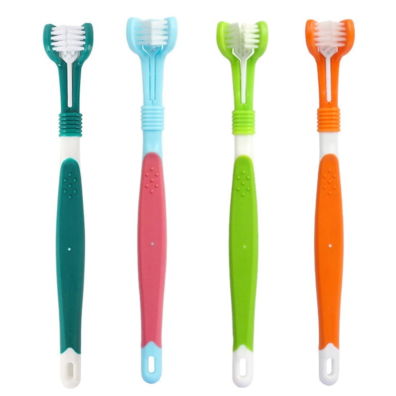 ZCSOWE Dog Toothbrush, Pack of 4 Pet Toothbrushes, Toothbrushes for Dogs, Pet Toothbrush Triple Head Toothbrush Cat Toothbrush Soft Pet Cat Dental Care Dog Oral Hygiene Deep Clean