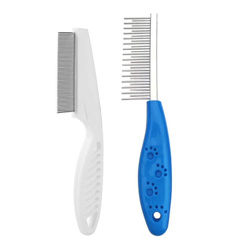 Zeayebsr Pack of 2 Dog Combs, Cat Combs, Steel Dog Combs, Metal Steel Cat Combs, Cat Combs, Medium Length Hair (Blue + White)