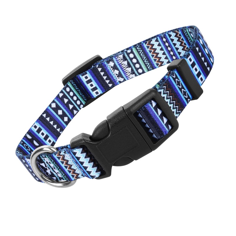 cobee Nylon Bohemian Pattern Dog Collar Adjustable Puppy Collars Ethnic Style Collar Soft Comfortable Pet Collar for Dogs and Cats (Bohemian Blue, Size S) Bohemian Blue, Size S