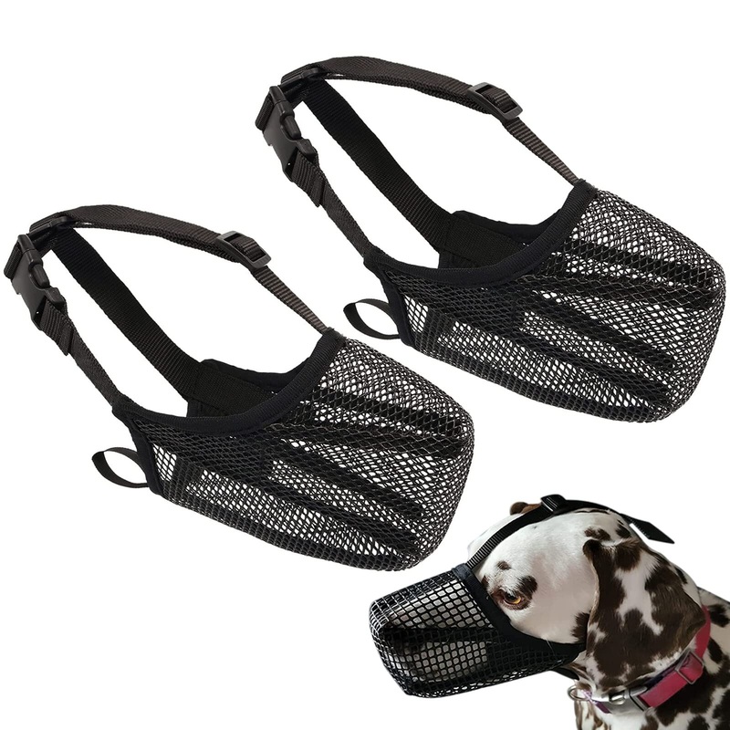 Delamiya 2 pieces muzzle for dogs, muzzle for medium dogs with rounded mesh, mesh dog muzzle, dog muzzle for small, medium and large dogs prevents biting, chewing and barking (L)