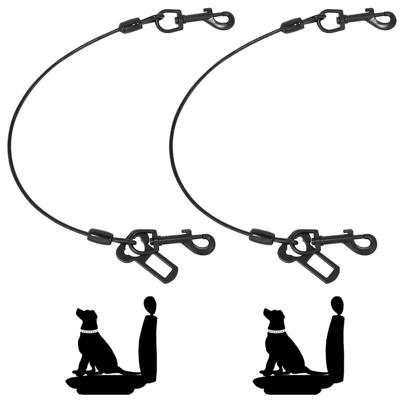 Dog Car Harnesses, Dog Seatbelt of Coated Wire Leash Safety Restraint, No Chew Tether Cable Vehicle Dog Accessories, Double Clips & Latch Attachment (2 Pcs Black, 32 inch/80 cm) 2 Pcs Black
