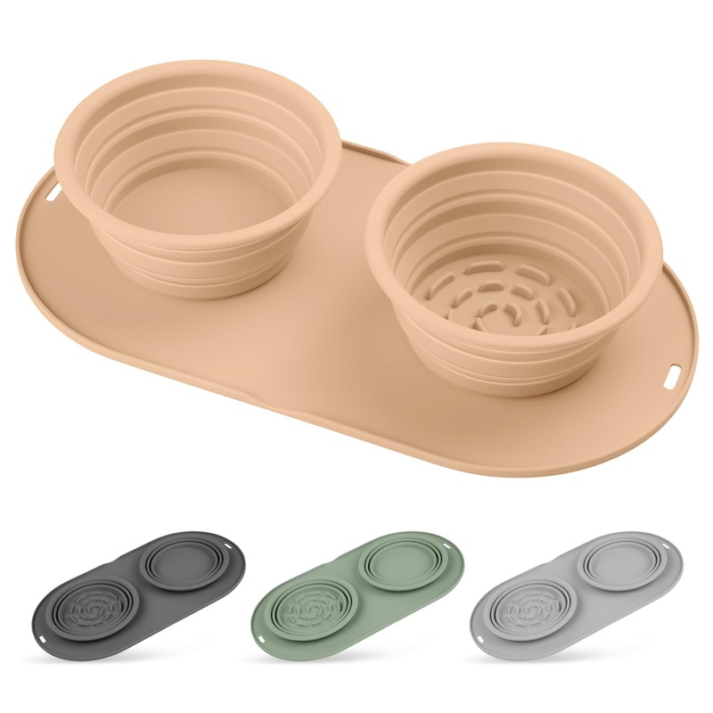Dog Food Bowls Pet Bowls & Dog Water Bowls with No-Spill and Non-Skid, Feeder Bowls with Dog Bowl Mat for Small Medium Large Size Dogs Cats Puppy Pets Beige