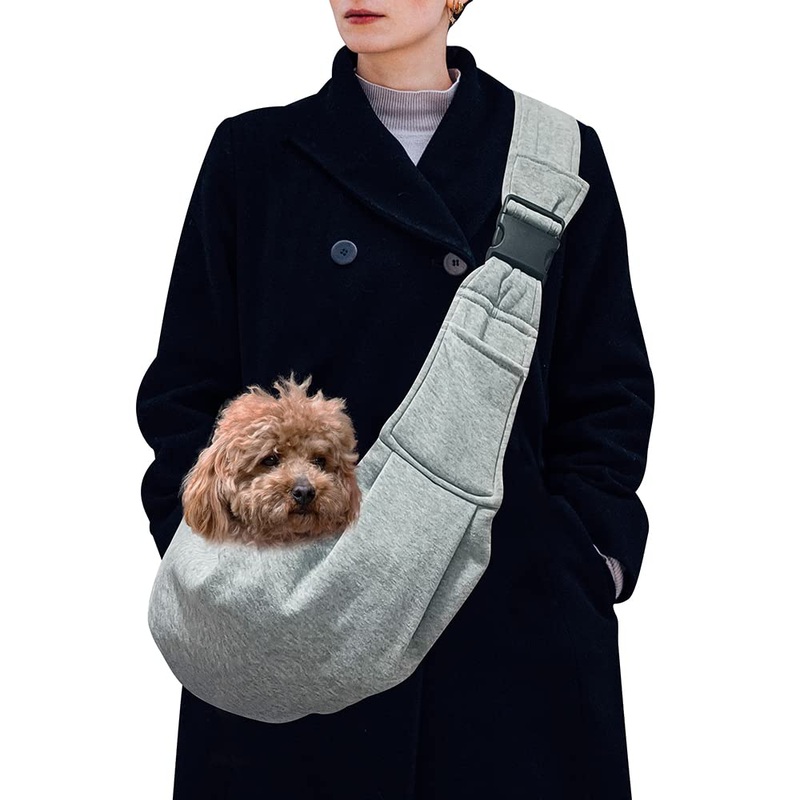 Dog Sling Carrier, Puppy Sling Carrier with Adjustable Strap, Front Pocket & Safety Belt Dog Carring Carrier for Small Dogs, and Cats Holder for Traveling, Outdoor