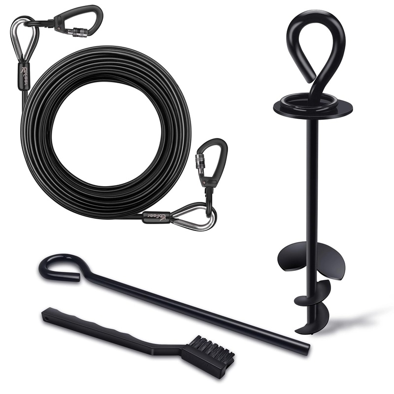 Dog Tie Out Stake and Cable, Heavy Duty Dog Ground Stake for Beach Yard Camping 20FT Dog Cable with Storage Bag for Large Dogs