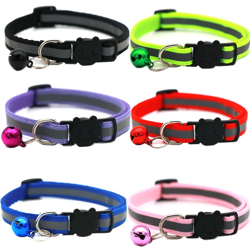 Hepplly 6-Pack Cat Collars Quick Release Reflective Kitten Collar with Bell (6 Multi-Colour) 6 Multi-Colour