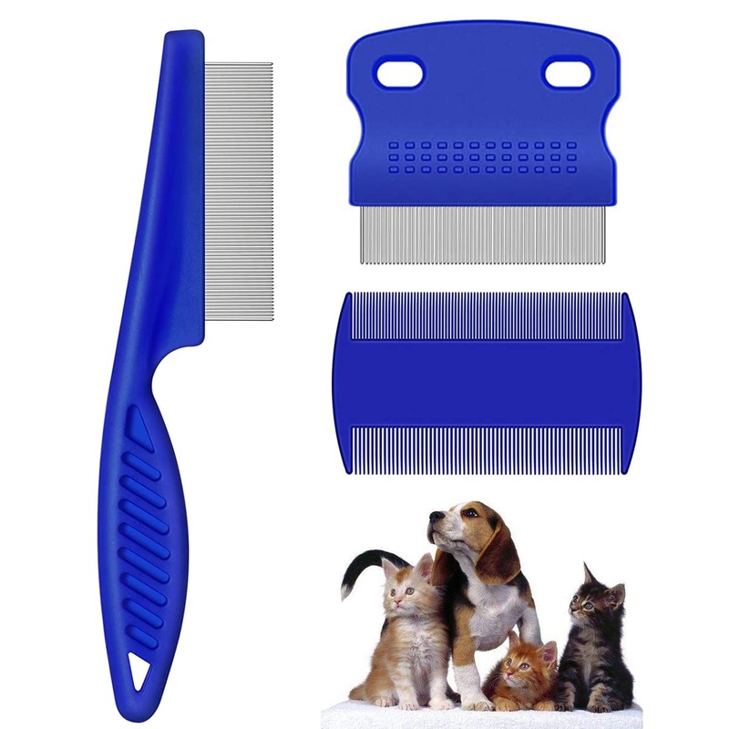 Pack of 3 cat dog flea combs, flea tear stain remover comb, pet dog cat care comb, stainless steel safe metal tooth removal combs for effective against fleas and lice, professional flea comb