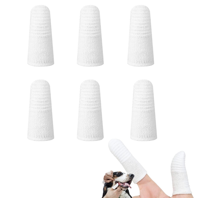Pack of 6 dog toothbrushes for small dogs, pet finger toothbrush, anti-plaque finger dog, dog toothbrush, knitted fabric, for cleaning the teeth of dogs and cats