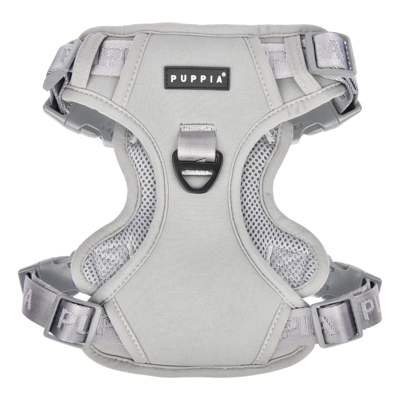 Puppia Jarek Dog Harness H Comfortable Sturdy Handle Adjustable Neck and Chest for Small and Medium Dogs – Grey – M