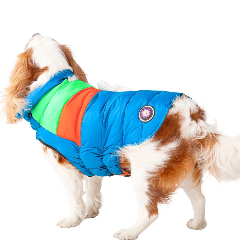 QUEEICE Warm Dog Down Puffer Jacket,Lightweight Water-Resistant Puffer Jacket for Dog,Filled Duck Down,Cold Weather Winter Coats for Dog,Gradient Color(Blue,L) BLUE Large