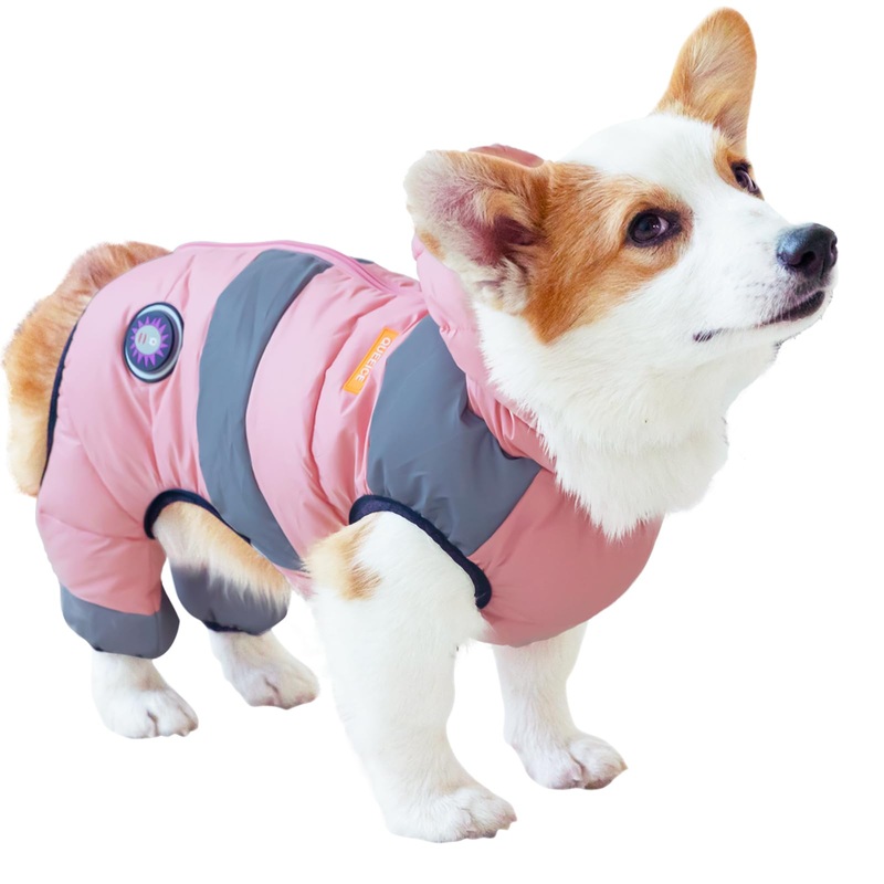 QUEEICE Warm Dog Down Puffer Jacket with Hat and 4 Legs,Filled Nature Duck Down,Packable Lightweight Water-Resistant Puffer Jacket for Dog,Cold Weather Winter Coats for Dog,Space Style(Pink,S) PINK Small