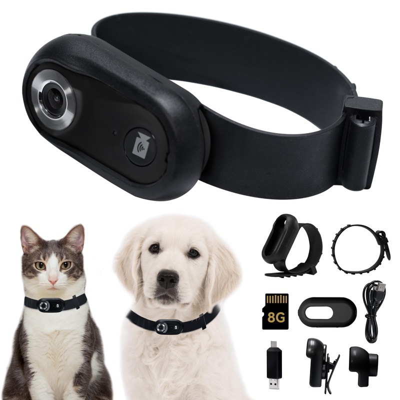RunCam Cat Collar Dog Collar Camera: Mini Action Camera 1080P with WiFi 8G SD Card POV Video Record Small Body Cam for Pet Tracker Monitor Sports Cycling Birthday Gift
