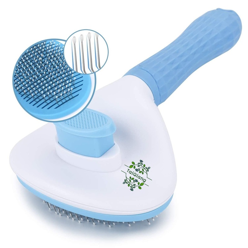 Self-Cleaning Brush for Cats Dogs, Cat Brush for Long or Short Haired Cats, Grooming Brushes for Short Haired Dogs Cats, Comb Sensitive Skin, Blue and White – [TaiQiang]