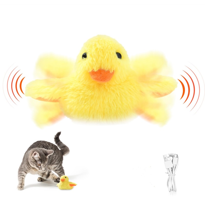 SmartTail Cat Toys Rechargeable Flapping Duck, Lifelike Quacking Sound, Touch Activated Kitten Plush Toy Interactive Cat Exercise Toys for All Cat Kicker Catnip Toys 4.0 Inches
