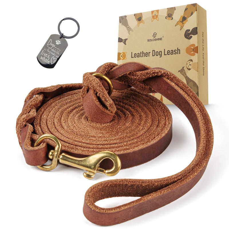 Soloshine Leather Dog Leash 6ft x 1/2 inch,Heavy Duty Dog Training Leash,Strong Durable Genuine Leather Braided Dog Leash,Soft and Comfortable Dog Leash for Small Dogs,Brown Brown 6 FT-1/2S8-22lbs.