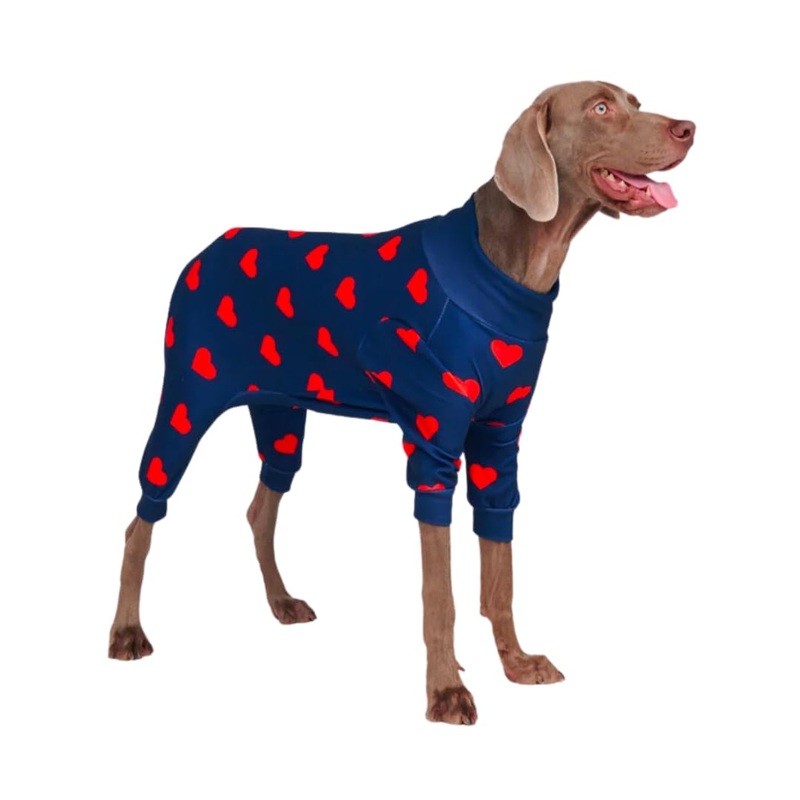 Spark Paws Dog Pajamas – Crafted for Canine Comfort: Signature 4-Way Stretch Fabric, Calming Fleece Interior, and Precision Fit Technology – Hearts – 3XL